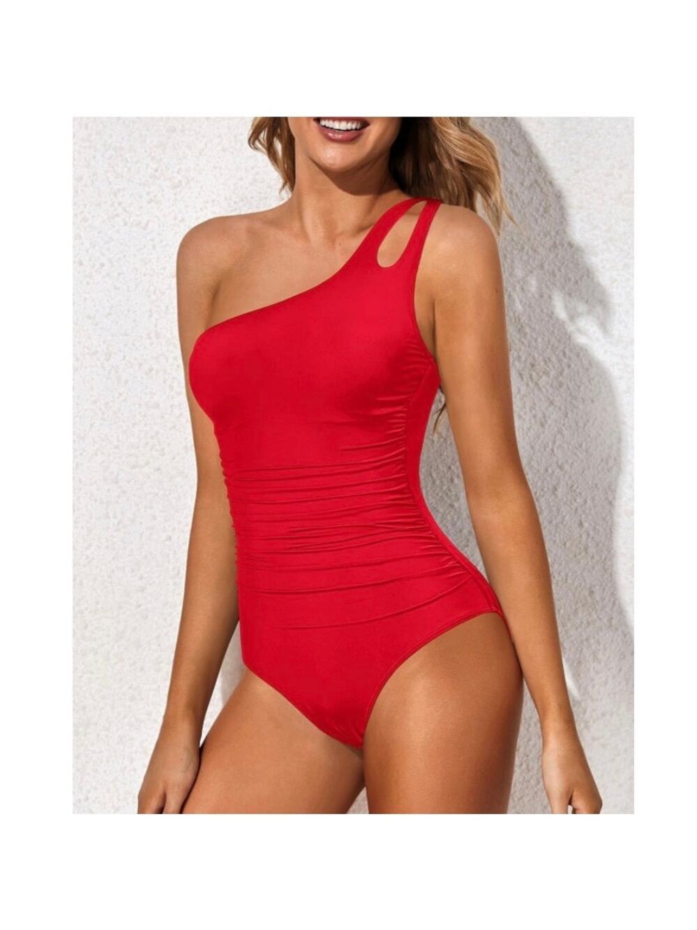 Holipick Women Red One Shoulder One Piece Swimsuit Tummy Control 18 Plus NWT